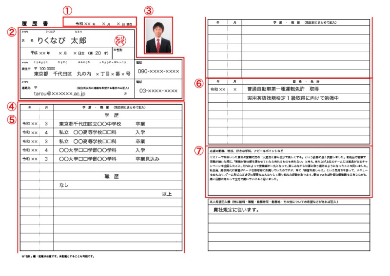 インターンシップ参加の履歴書フォーマット